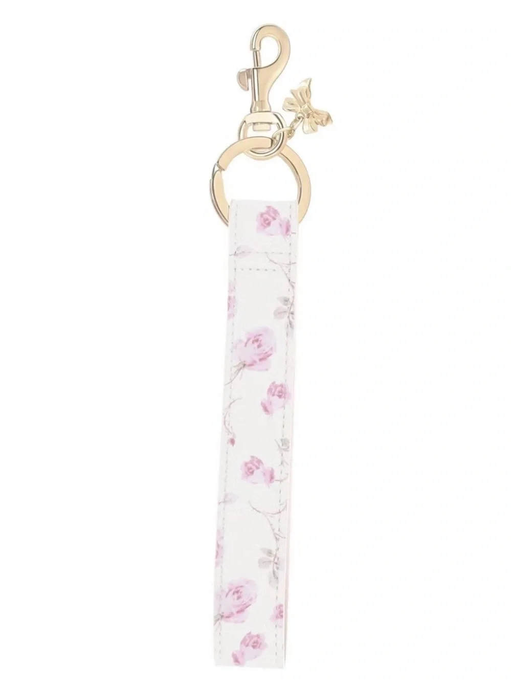 LoveShackFancy White and Pink Rose Print Wristlet with Gold Hardware